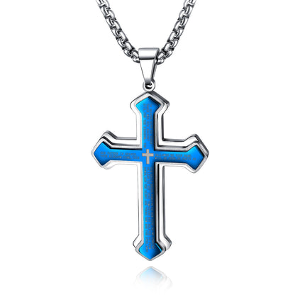 Man Real Stainless Steel Gold Silver Black Cross Bible Pendant Chain Necklace