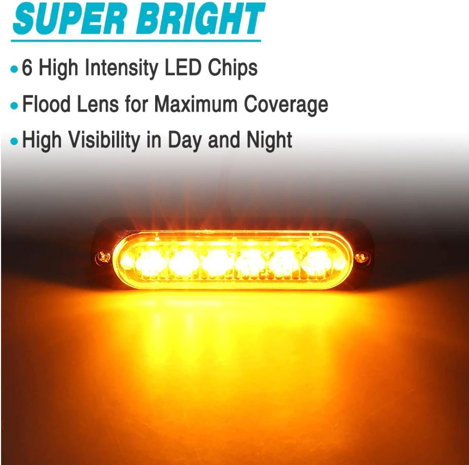 4 x Strobe Warning Light Amber LED Side Flashing Beacon Emergency Hazard (4pcs)