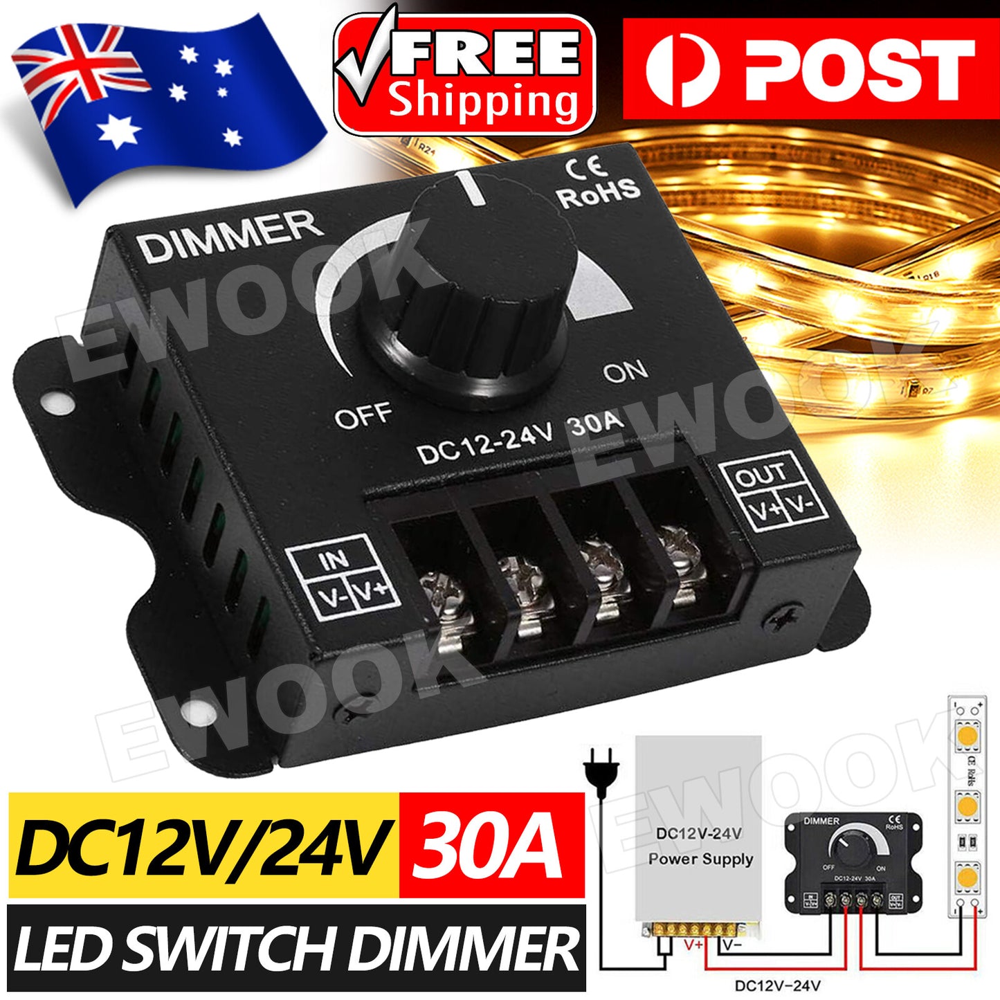 DC 12v 24v 30A Led Switch Dimmer Controller For Led Strip Light Single Colour