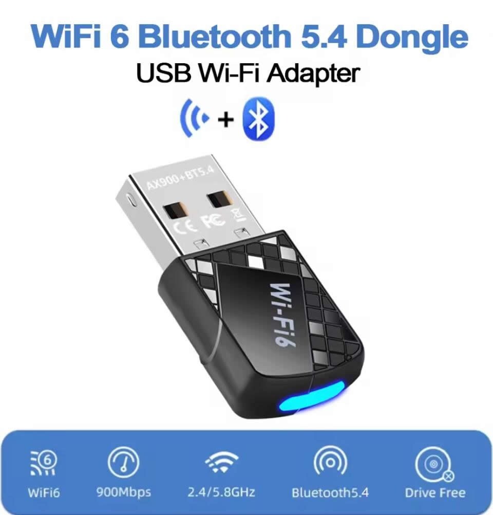WiFi 6 + Bluetooth 5.4 900M Dual Band 2.4G 5GHz Network Card Dongle Receiver