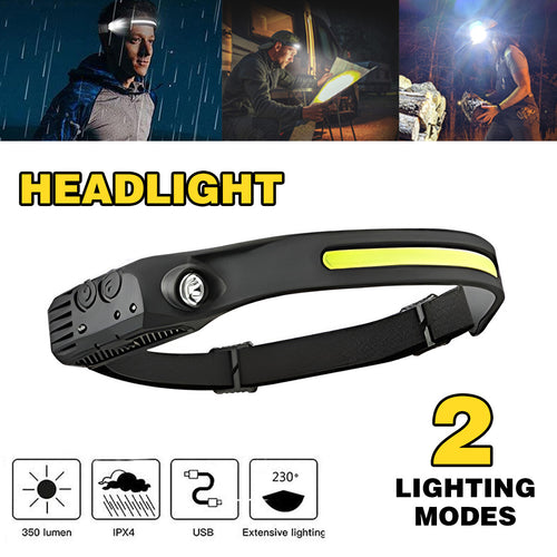 Waterproof COB Headlamp Night Buddy LED Motion Sensor Head Torch Headlight AU