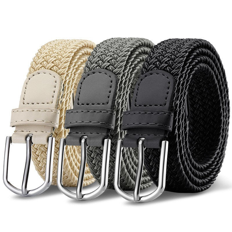 25mm Wide Stretch Belt Braided Elastic Woven Belt Silver Buckle Jeans