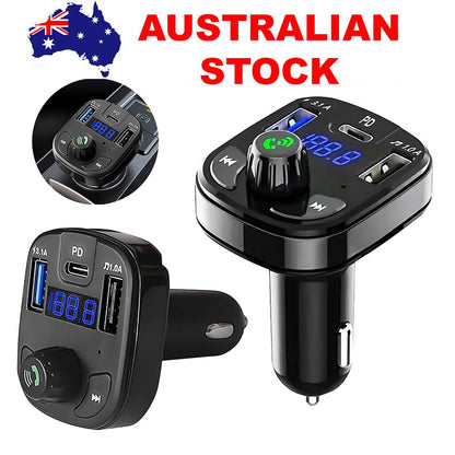 Bluetooth FM Transmitter MP3 Car Charger Type C 3 USB Fast Charge 12-24V LED AU