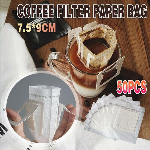 50 x Portable Handing Ear Drip Coffee Filter Paper Bag for Travel Home Office AU