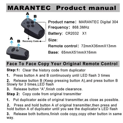 Marantec Digital 302 304 313 Comfort 220 250 270 replacement Remote 433Mhz