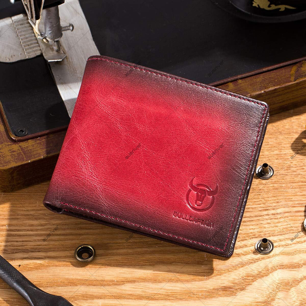 BULLCAPTAIN RFID Wallets for Men Slim Bifold Genuine Leather Front Pocket Wallet