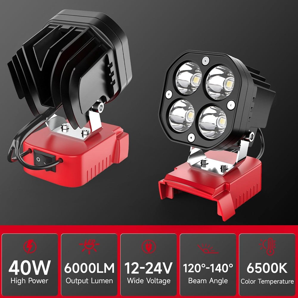 40W LED Work Flood Light Compatible with Milwaukee M18 18V Battery Cordless Jobsite Camping