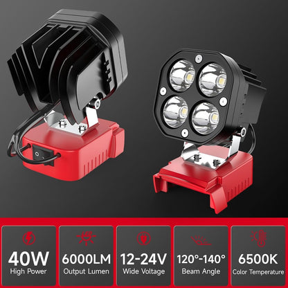 40W LED Work Flood Light Compatible with Milwaukee M18 18V Battery Cordless Jobsite Camping