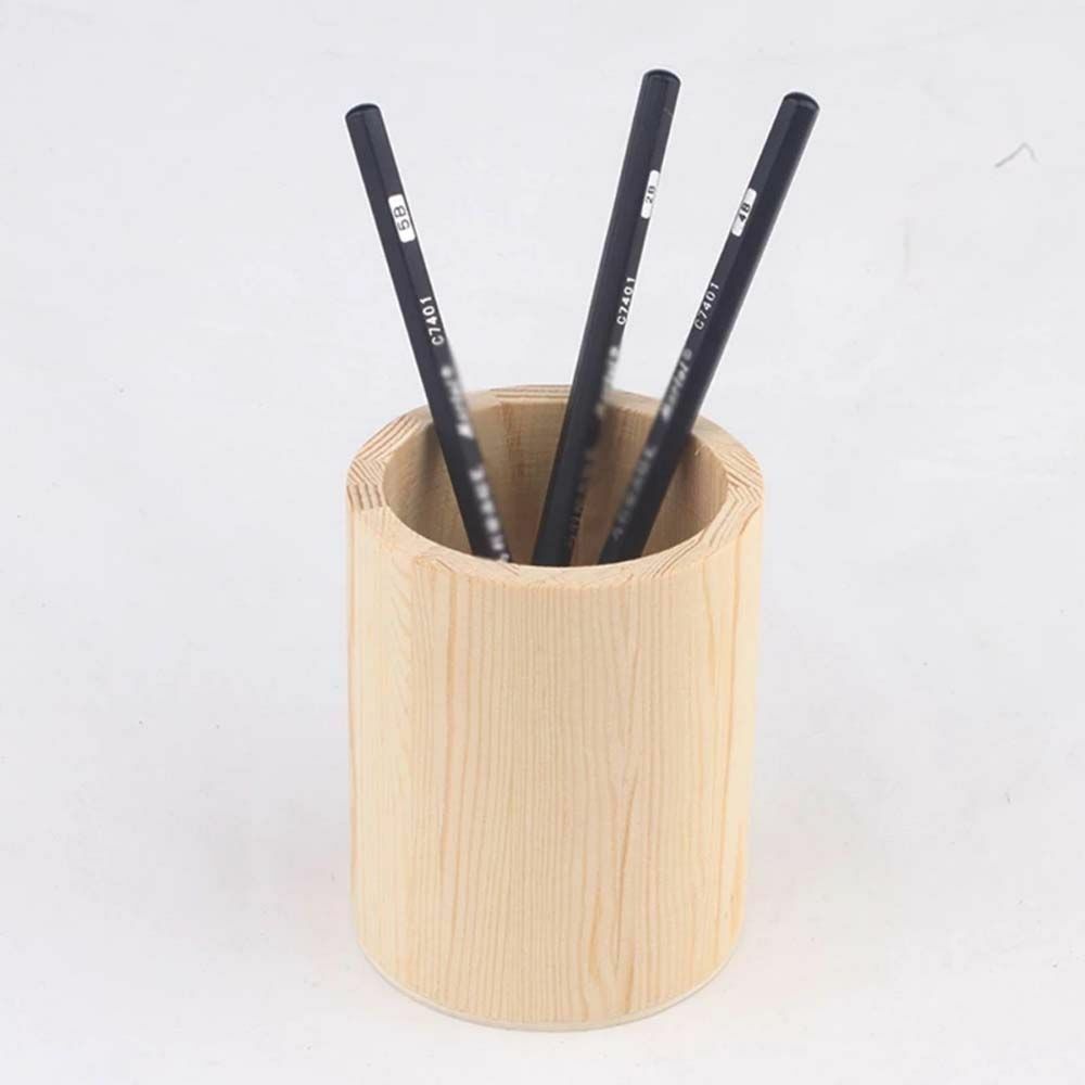 Wooden Pen Pot Pencil Holder Desk Office Organizer Stationery-Makeup Box Brush