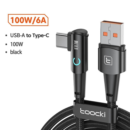 90 right angle USB C Cable 6A Fast Charge USB A to Type C Charger Cord 1M 2M 3M