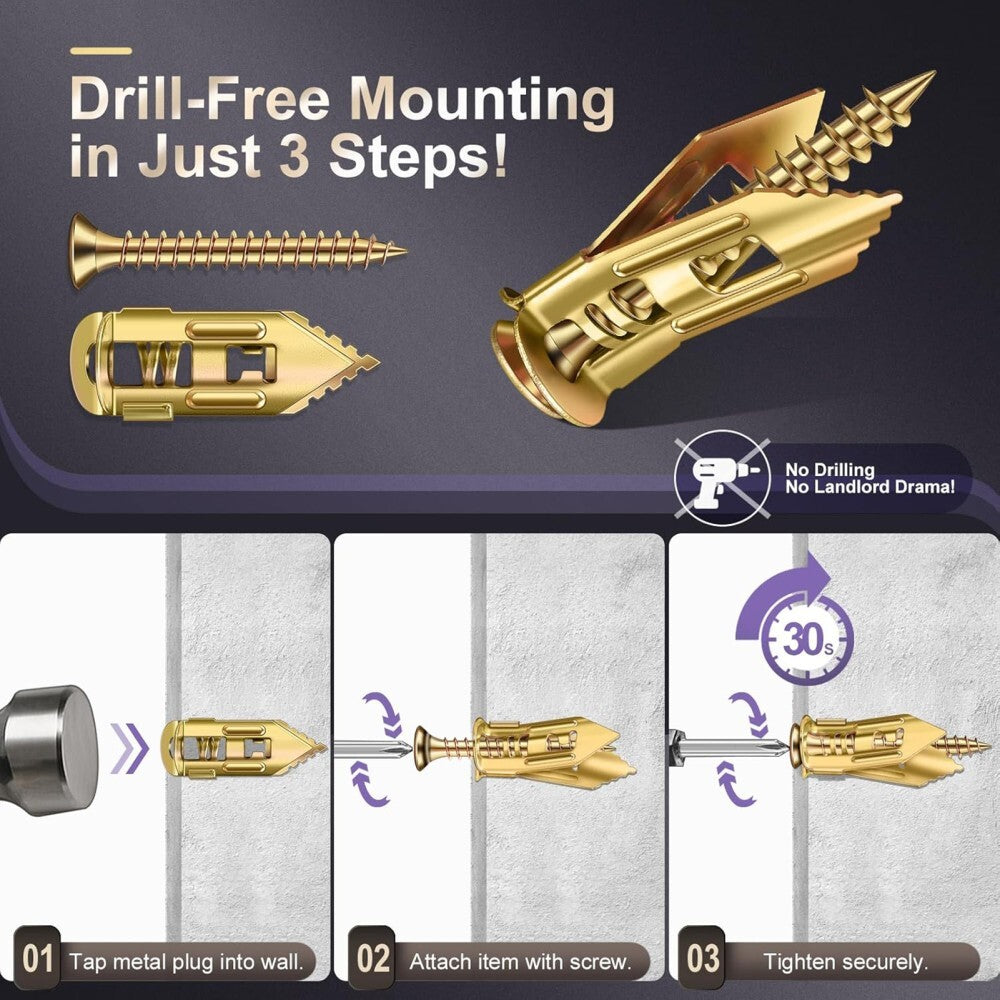 50-100PC Drywall Self-Drilling Anchors With Screws Kit No Drill Or Holes In Wall