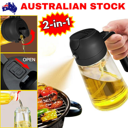 2 in 1 Olive Oil Sprayer Dispenser 470ml Mist Stream Glass Bottle BBQ AU Kitchen