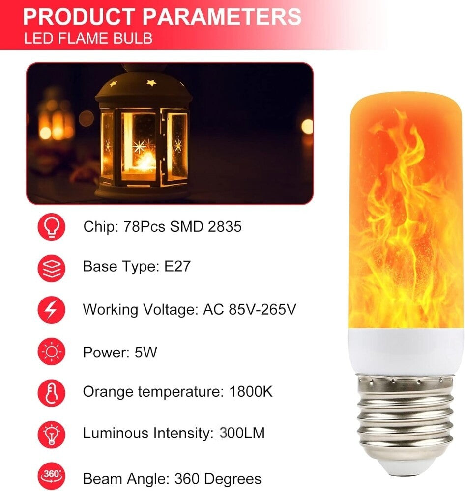 E27 B22 LED Flicker Flame Lamp Bulb 4 Mode Burning Fire Effect Candle Bulb Light
