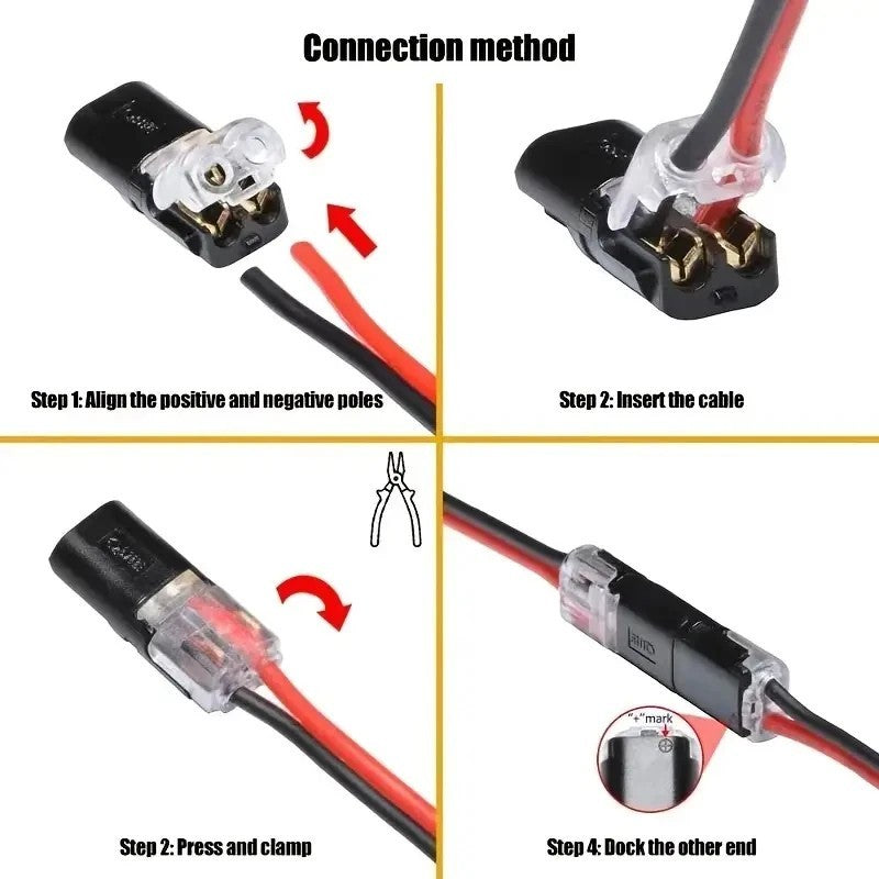 20/50/100 H2 2-Pin Wire Connectors Quick Connect Terminal Block Nylon Copper
