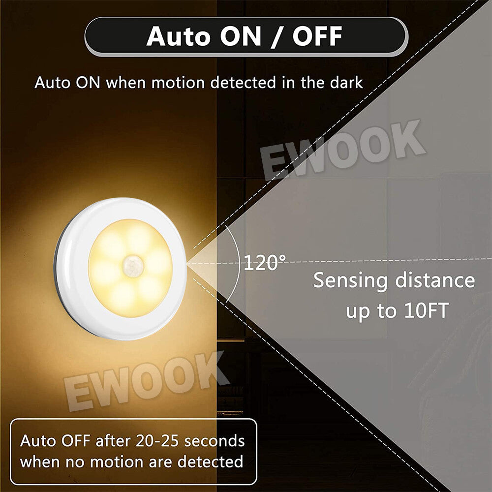 1-3xLED Motion Sensor Night Light Indoor Outdoor Battery Operated Stairs Hallway