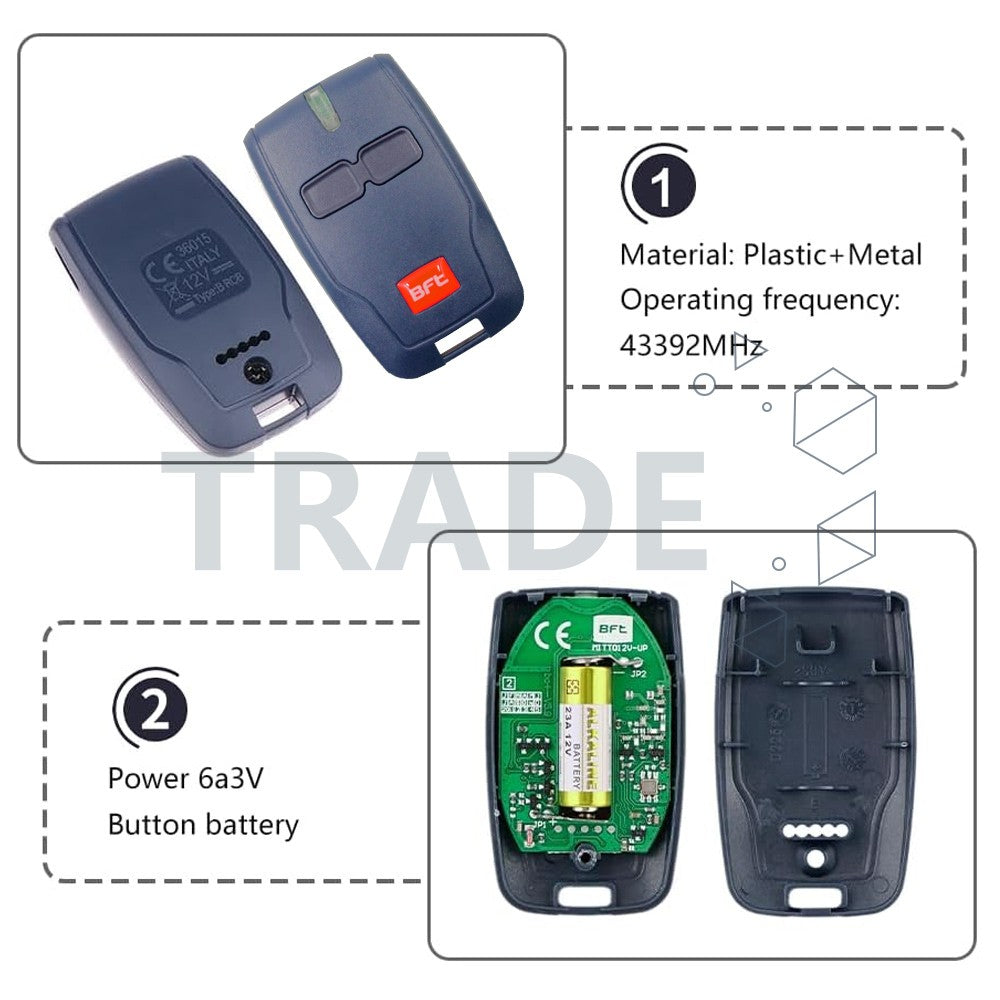 Genuine BFT Mitto Garage/Gate 2 Button Remote Control Type B RCB TX2/TX4/0678