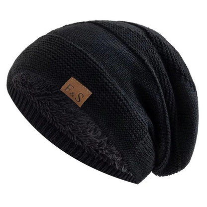Unisex Slouchy Winter Hats Fur Lined Men & Women Warm Beanie Cap Casual Knitted