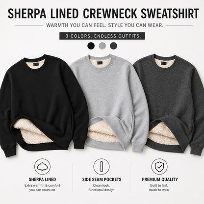 Unisex Sherpa Lined Jumper Warm Fleece Sweatshirt Winter Crewneck Jumpers Casual
