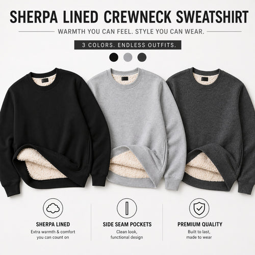 Unisex Sherpa Lined Jumper Warm Fleece Sweatshirt Winter Crewneck Jumpers Casual