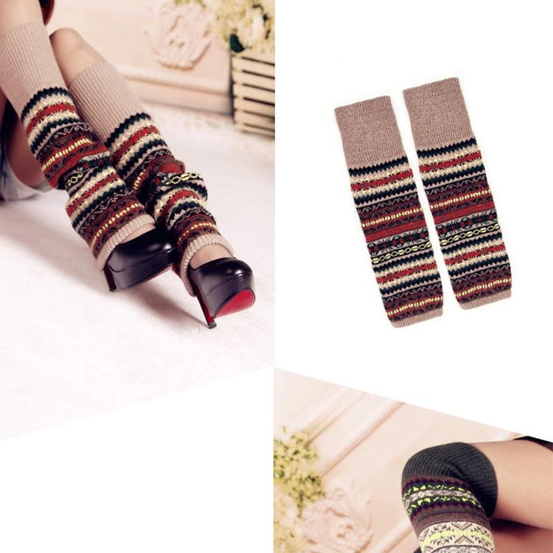 Women Ladies Winter Warm Knit Imitation Wool Leg Warmer Knee Knit Sock Leggings