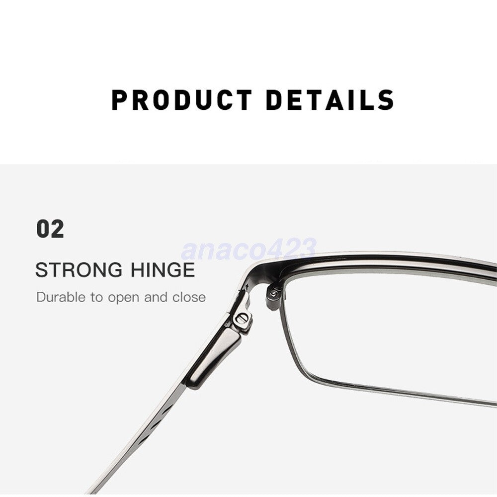 2PACK Men Square Metal Frame Spring Hinge Reading Glasses Eyeglasses +1.0 ~ 6.0