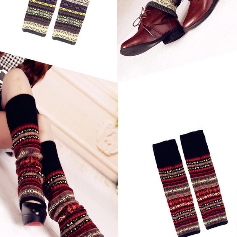 Women Ladies Winter Warm Knit Imitation Wool Leg Warmer Knee Knit Sock Leggings