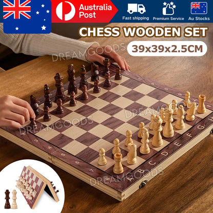 39CM Large Magnetic Chess Wooden Set Folding Chessboard Pieces Wood Board Game