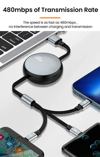 Multi Charging Cable 3 in 1 Retractable USB Charger Cord Compatible with iPhone/Samsung