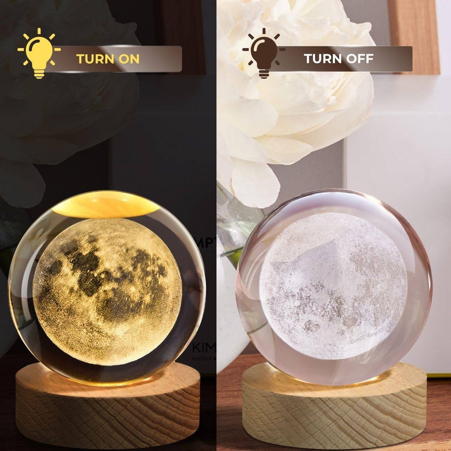 USB 3D Moon Planet Globe Galaxy Night Light LED Crystal Ball Table Lamp Bedside – Compatible with Galaxy