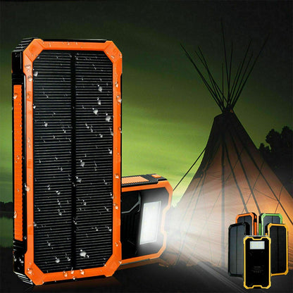 20000mAh Solar Power Bank Dual USB LED Flashlight Waterproof Portable Charger