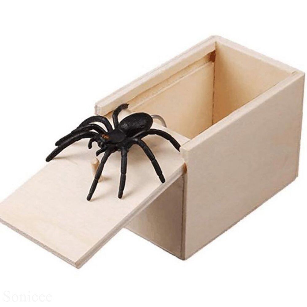 Funny Scare Box Wooden Prank Spider Hidden In a Case Joke Toy Halloween Gift BK