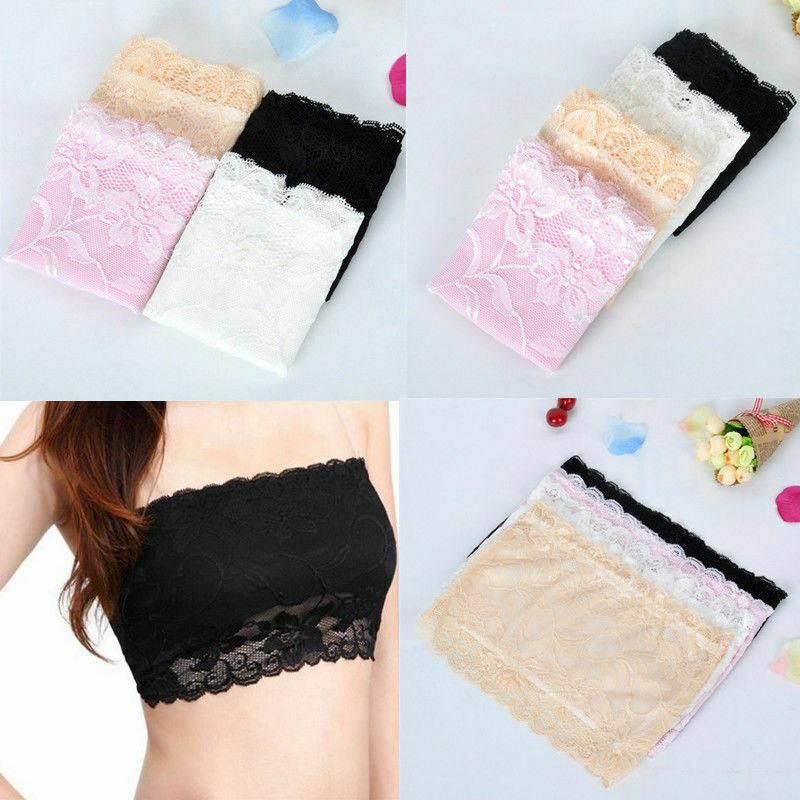 Sexy Women Lace Floral Stretch Strapless Bandeau Bra Boob Tube Crop Top Vest