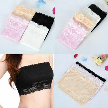 Sexy Women Lace Floral Stretch Strapless Bandeau Bra Boob Tube Crop Top Vest