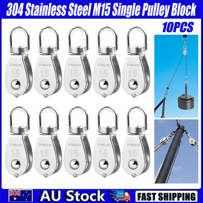 10pcs M15 Single Pulley Block, 304 Stainless Steel Hanging Wire Towing Wheel