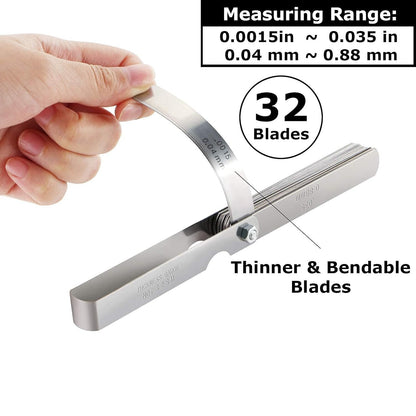 Filler Gap Feeler Gauge Metric Thickness 32 Blade MM/Inch Marked Dual Tool New