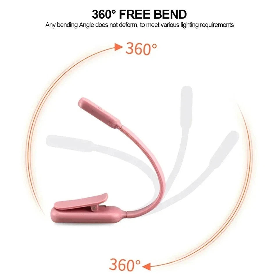 Mini Portable Clip-On Reading Lamp LED Night Light Book Light 3 Modes Brightness