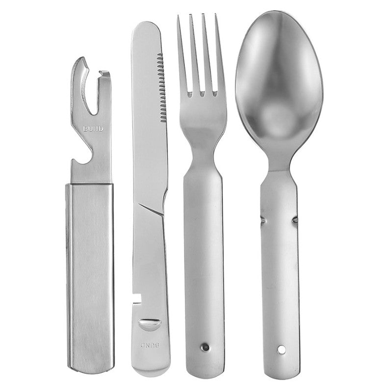 Compact 4in1 Utensil Set of Spoon Knife Fork and Bottle Can Opener Combo Camping