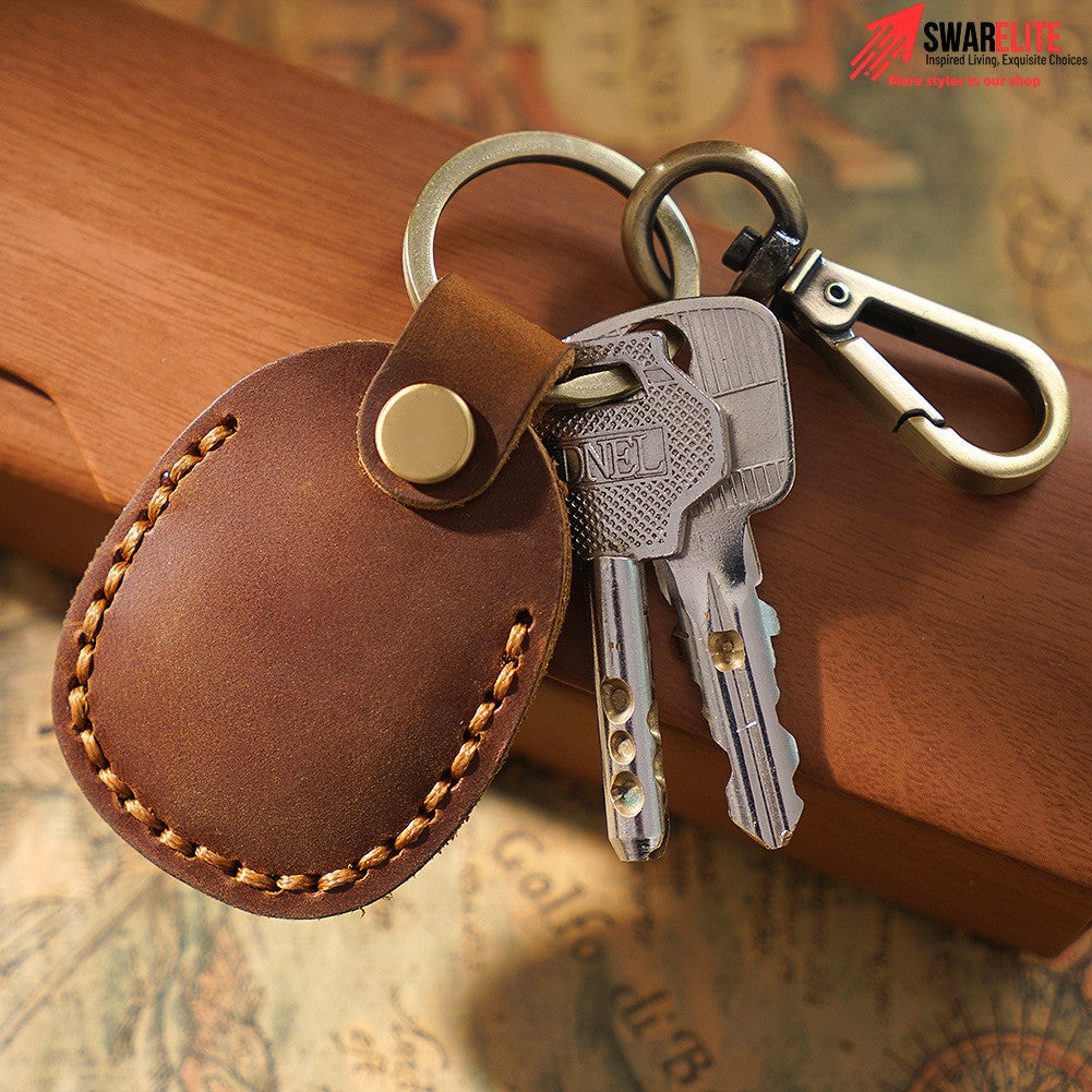 Genuine Leather Access Card Holder | RFID Key Fob Cover Case with Keychain
