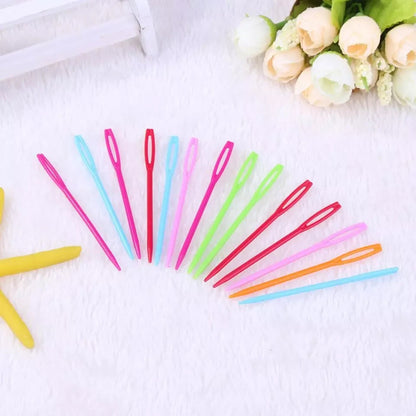 20pcs Random Colours Sewing Needles Length 7cm Plastic Large-Eye Blunt Needles