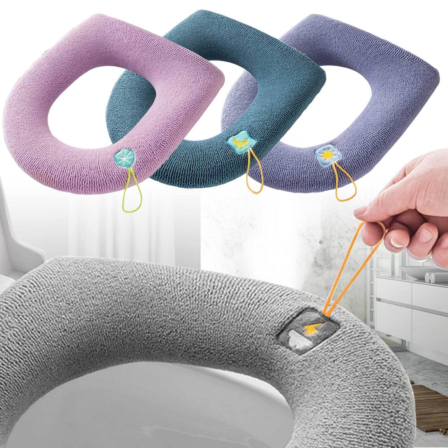 2x Soft Toilet Seat Bathroom Washable Warmer Cushion Mat Cover Pad Hook NEW Lid – Compatible with Seat