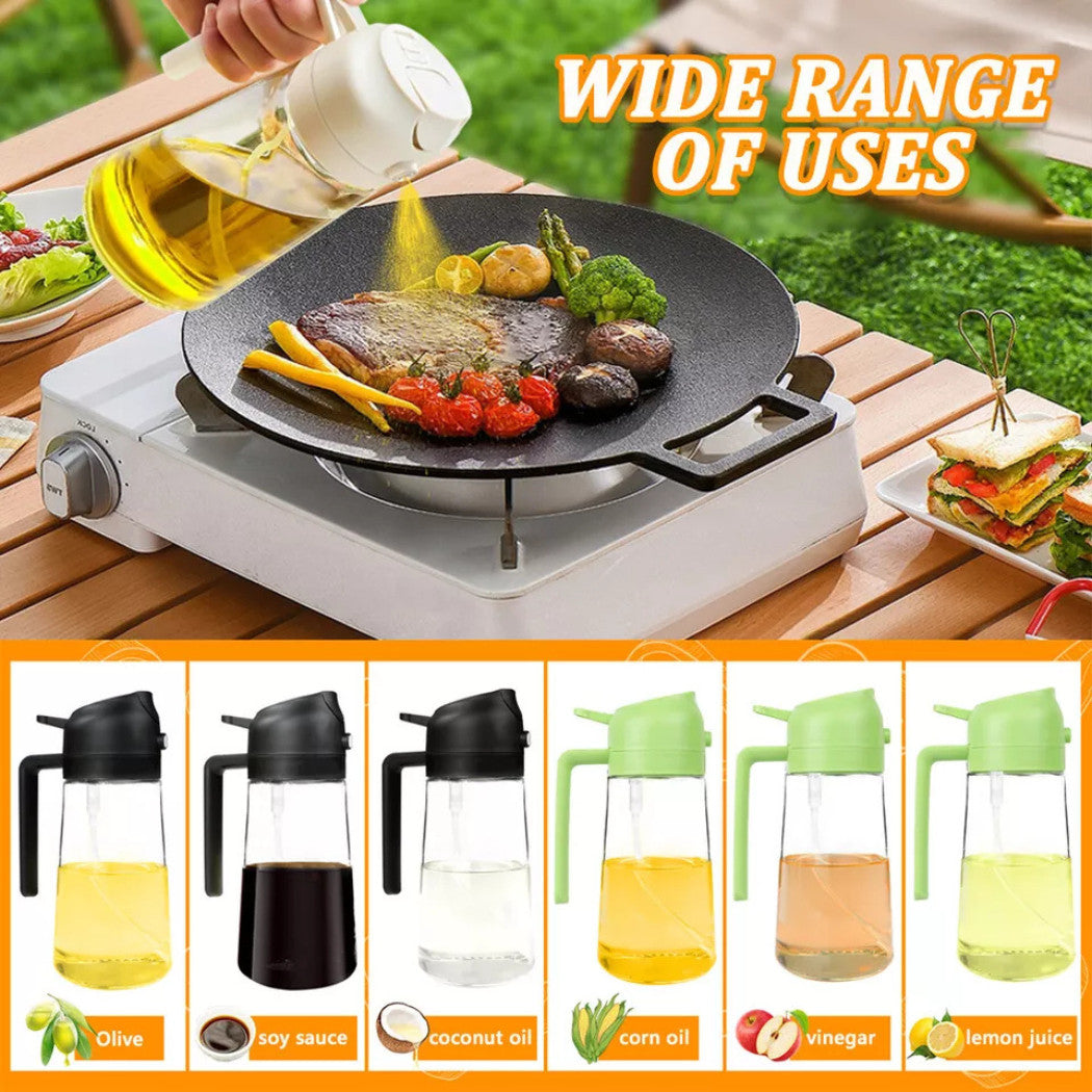 2 in 1 Olive Oil Sprayer Dispenser 470ml Mist Stream Glass Bottle BBQ AU Kitchen