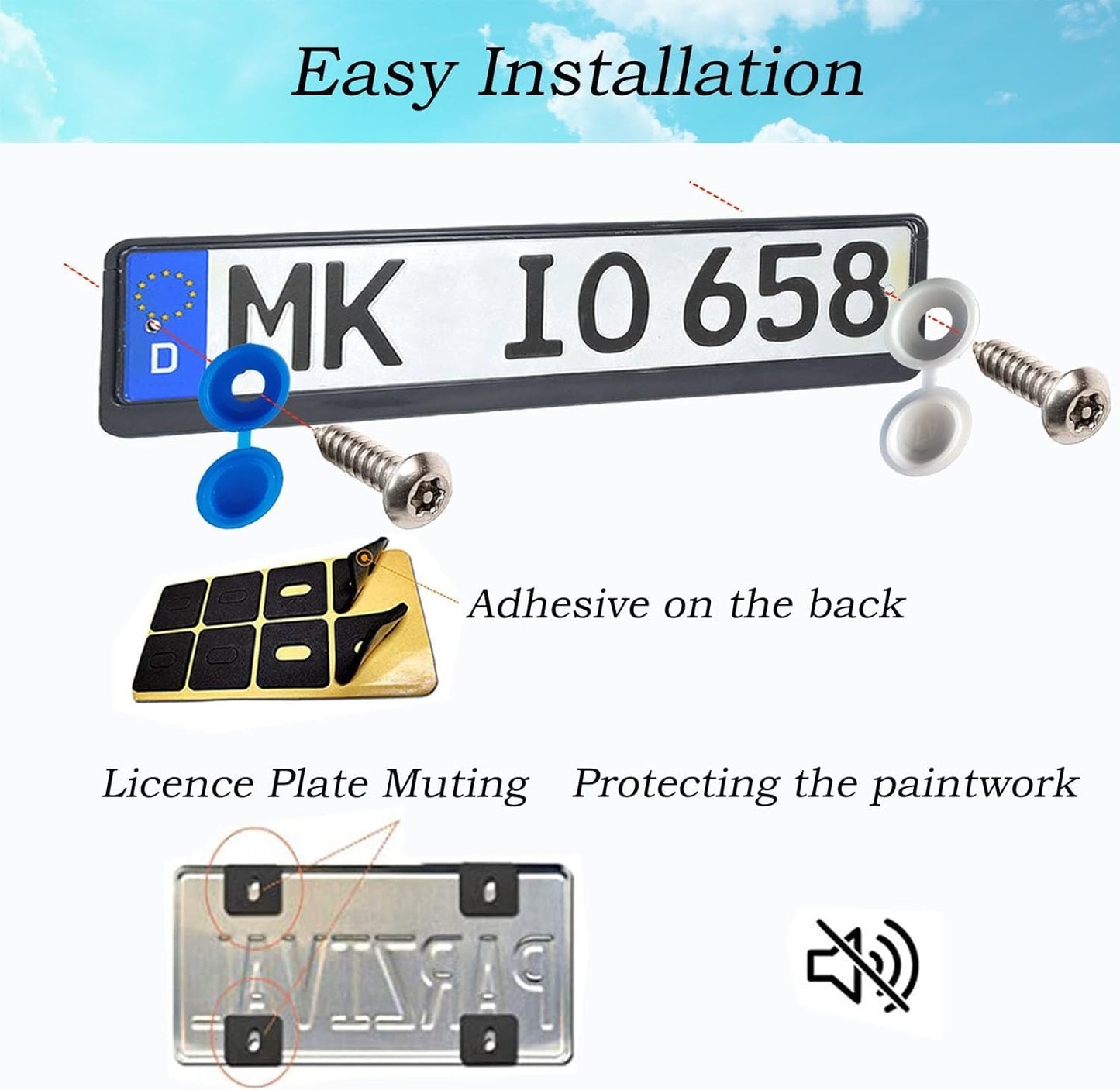 Car Anti Theft Number Plate Screws & Caps Set
