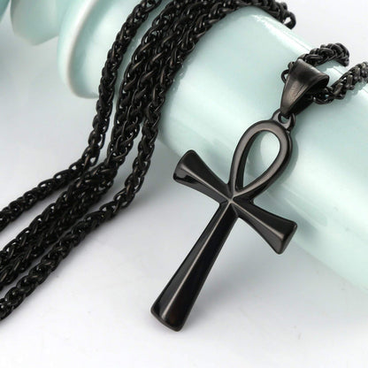 Stainless Steel Ankh Necklace Egyptian Cross Life Pendant for Men Women Jewelry