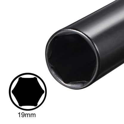 1/2" Drive x 19mm Deep Socket CR-V Steel 8" Length 6-Point Metric Size