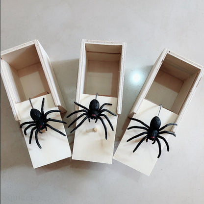 Funny Scare Box Wooden Prank Spider Hidden In a Case Joke Toy Halloween Gift BK