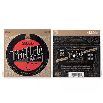 D'Addario EJ45/49 Pro-Arte Black Nylon Classical Guitar Strings, Normal Tension