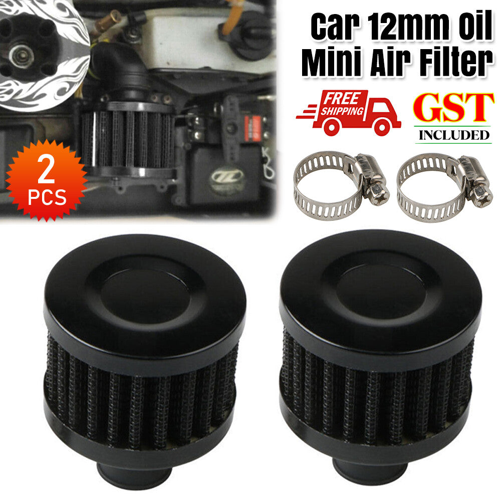 2pc Car 12mm Oil Mini Air Filter Intake Vent Valve Cover Breather Fuel Crankcase