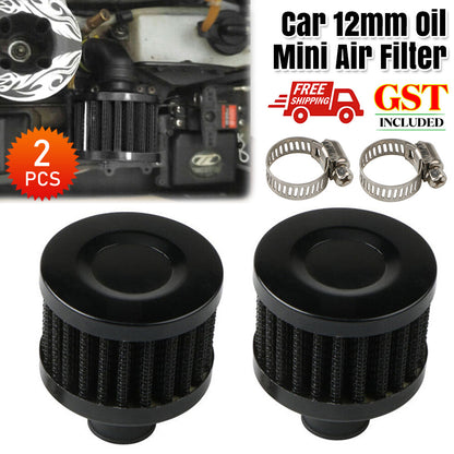 2pc Car 12mm Oil Mini Air Filter Intake Vent Valve Cover Breather Fuel Crankcase