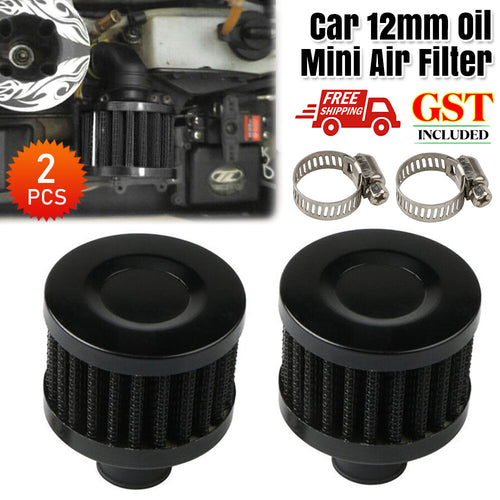 2pc Car 12mm Oil Mini Air Filter Intake Vent Valve Cover Breather Fuel Crankcase