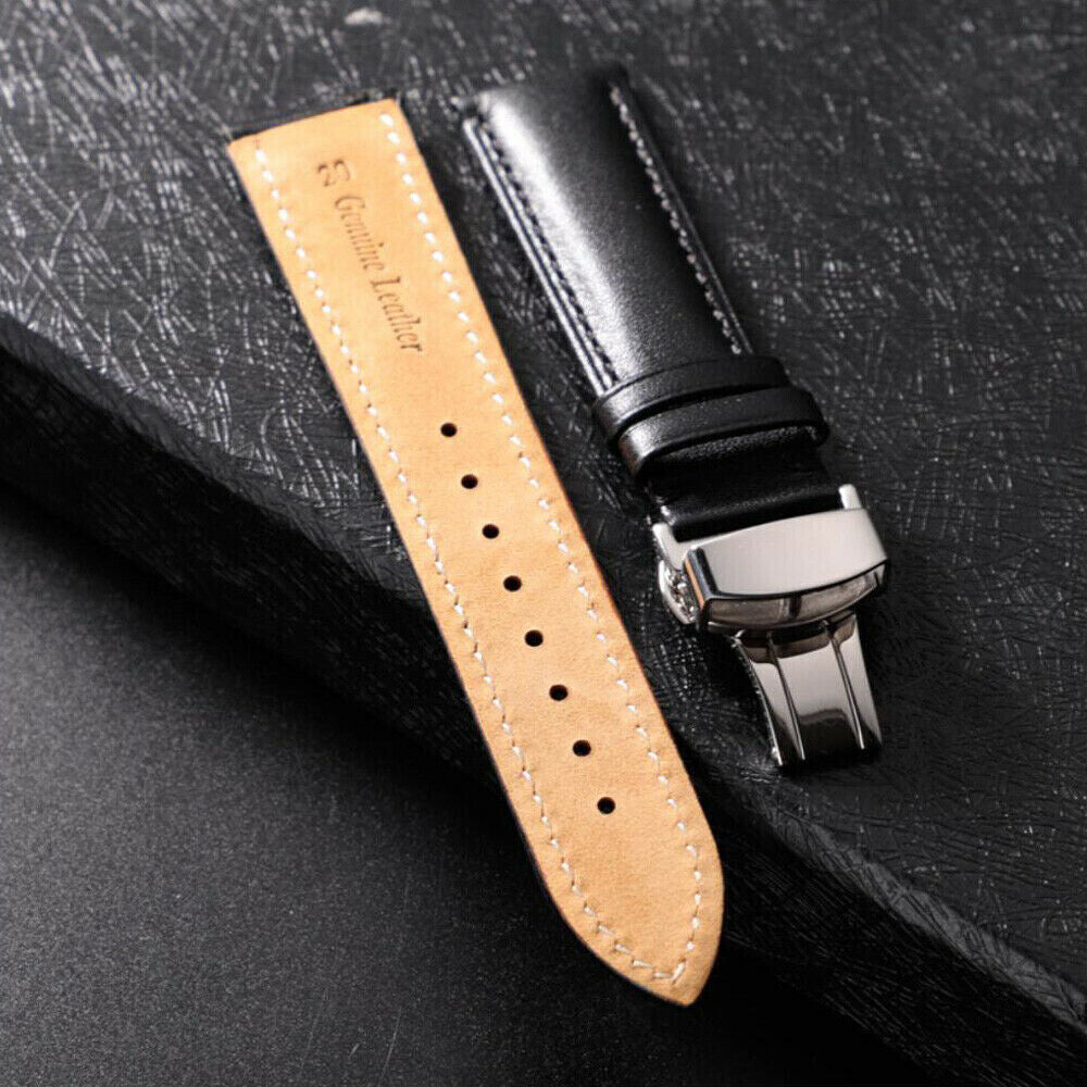 Genuine Leather Watch Band Bracelet Strap Replacement Deployment Clasp Buckle AU